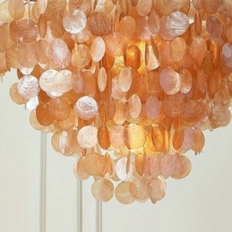Lampadario a conchiglia naturale rotondo a strati marrone chiaro nero