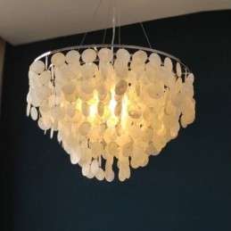 Lampadario a sospensione a conchiglia Capiz, lampadario a strati rotondo naturale