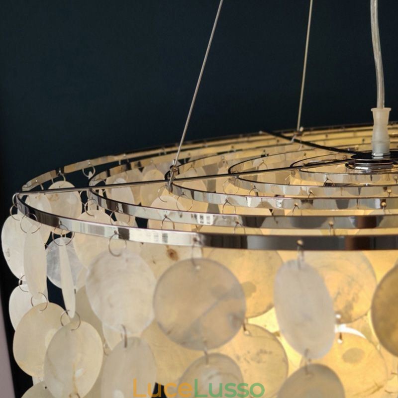 Lampadario a sospensione a conchiglia Capiz, lampadario a strati rotondo naturale