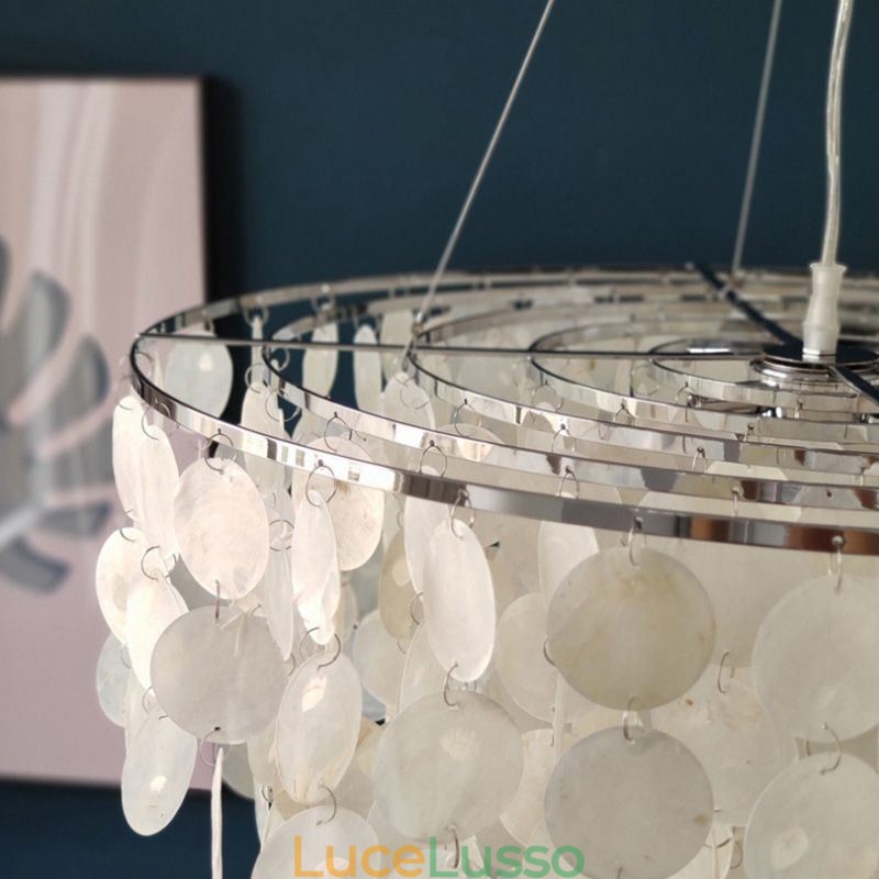 Lampadario a sospensione a conchiglia Capiz, lampadario a strati rotondo naturale