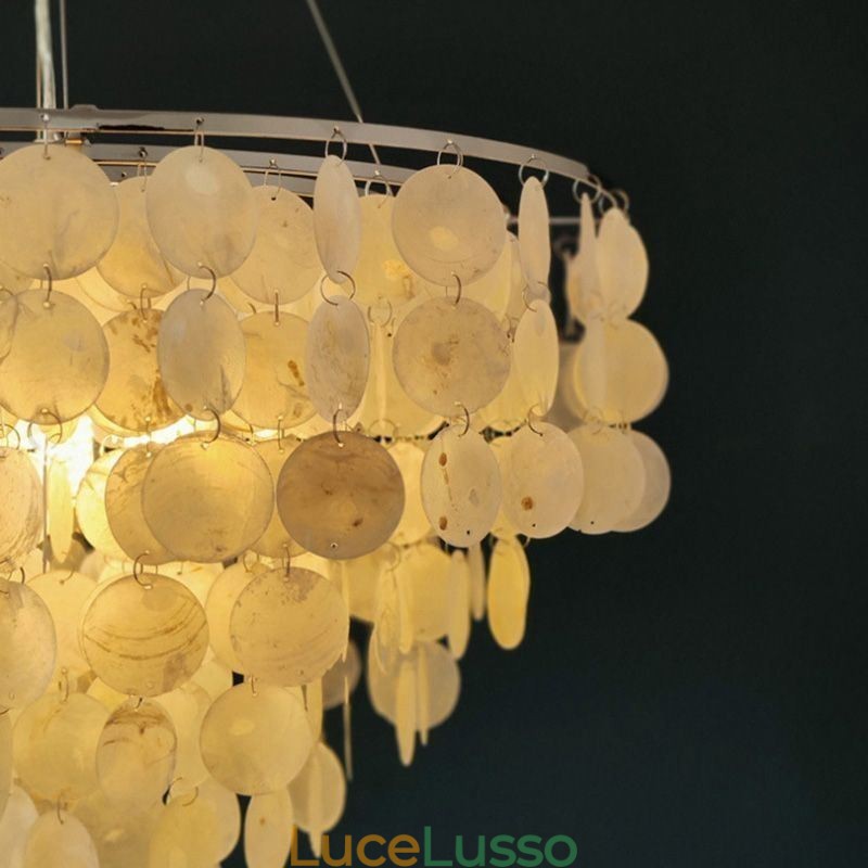 Lampadario a sospensione a conchiglia Capiz, lampadario a strati rotondo naturale