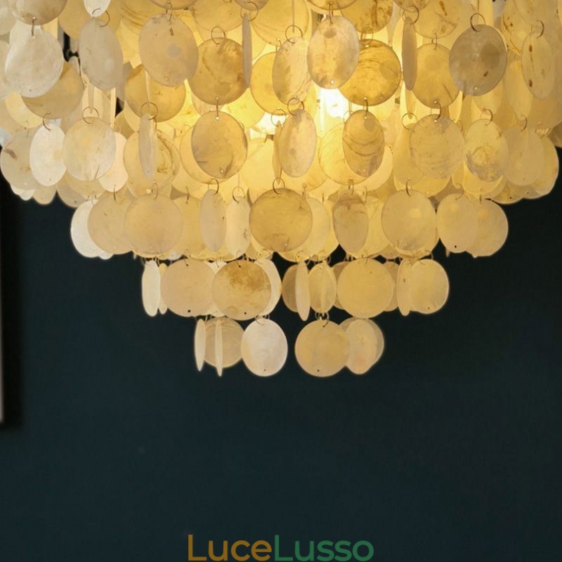 Lampadario a sospensione a conchiglia Capiz, lampadario a strati rotondo naturale