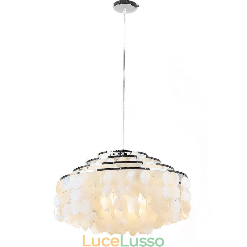 Lampadario moderno a forma di goccia di pioggia con paralume in conchiglia bianca e illuminazione a sospensione