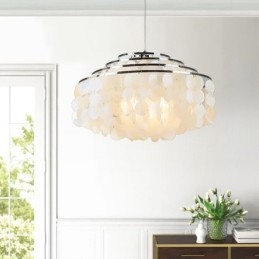 Lampadario moderno a forma di goccia di pioggia con paralume in conchiglia bianca e illuminazione a sospensione