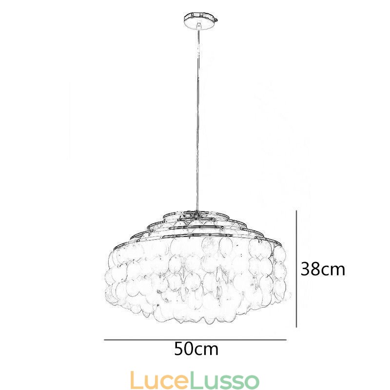 Lampadario moderno a forma di goccia di pioggia con paralume in conchiglia bianca e illuminazione a sospensione