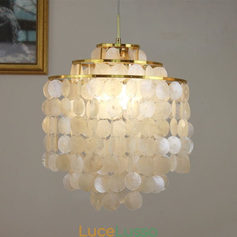 Lampada a sospensione moderna classica con paralume in conchiglia bianca