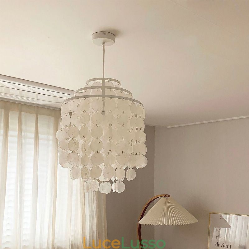 Lampada a sospensione moderna classica con paralume in conchiglia bianca