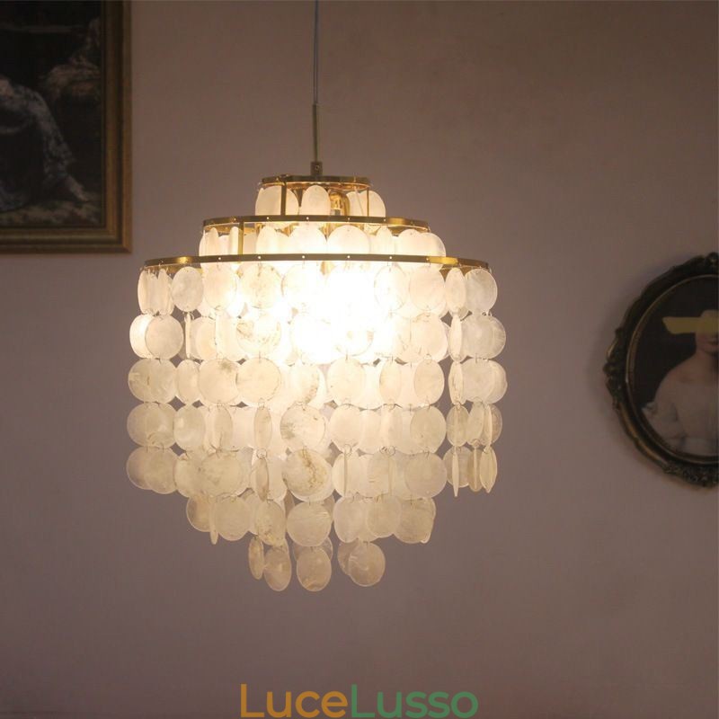 Lampada a sospensione moderna classica con paralume in conchiglia bianca