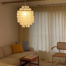 Lampada a sospensione moderna classica con paralume in conchiglia bianca