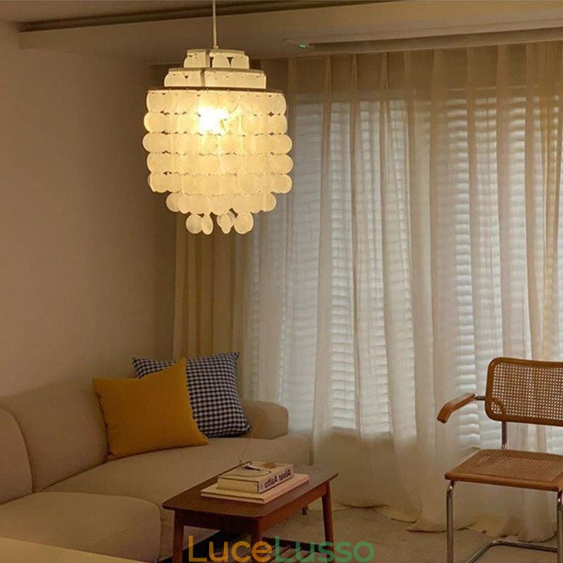 Lampada a sospensione moderna classica con paralume in conchiglia bianca