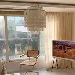 Lampada a sospensione moderna classica con paralume in conchiglia bianca