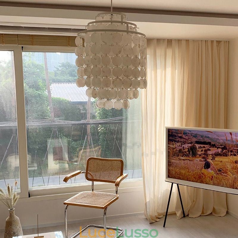 Lampada a sospensione moderna classica con paralume in conchiglia bianca