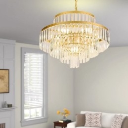 Lampada a sospensione in cristallo dorato, 4 livelli, illuminazione da soffitto, 7 luci