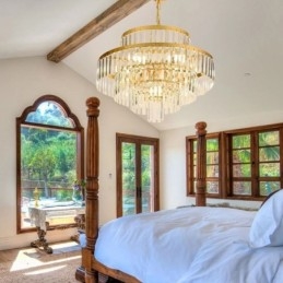 Lampada a sospensione in cristallo dorato, 4 livelli, illuminazione da soffitto, 7 luci