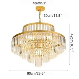 Lampada a sospensione in cristallo dorato, 4 livelli, illuminazione da soffitto, 7 luci