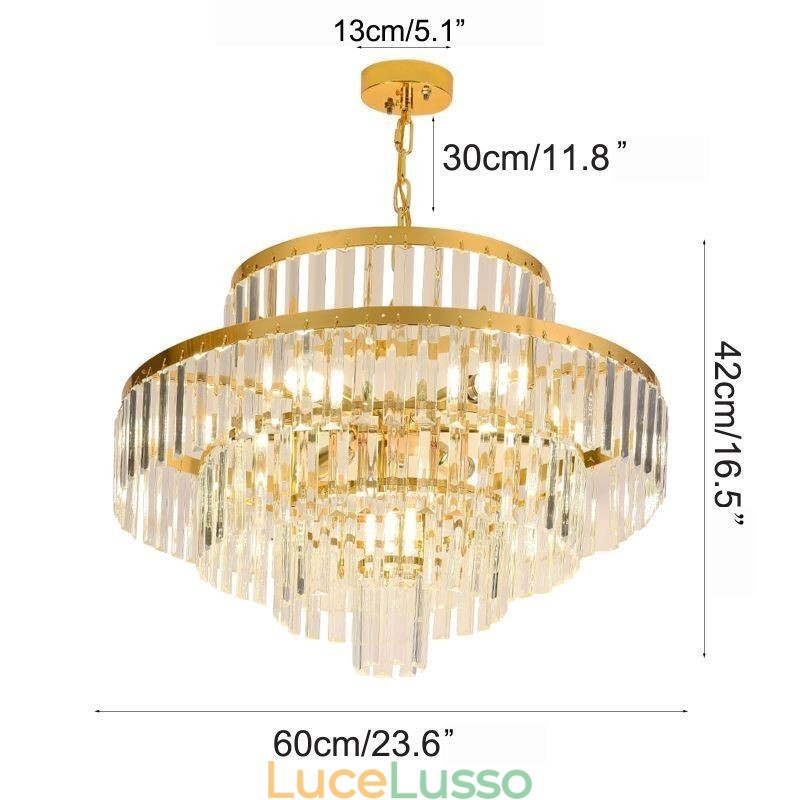 Lampada a sospensione in cristallo dorato, 4 livelli, illuminazione da soffitto, 7 luci
