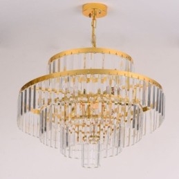 Lampada a sospensione in cristallo dorato, 4 livelli, illuminazione da soffitto, 7 luci