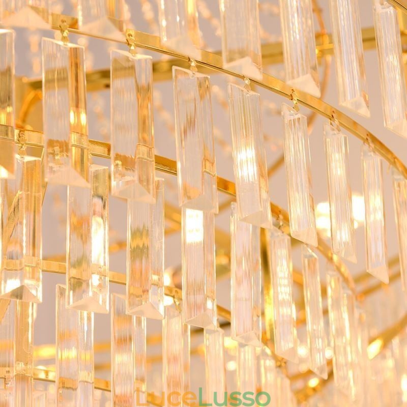 Lampada a sospensione in cristallo dorato, 4 livelli, illuminazione da soffitto, 7 luci