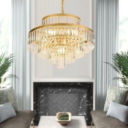 Lampada a sospensione in cristallo dorato, 4 livelli, illuminazione da soffitto, 7 luci
