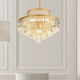 Lampada a sospensione in cristallo dorato, 4 livelli, illuminazione da soffitto, 7 luci