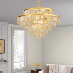 Lampada a sospensione in cristallo dorato, 5 livelli, illuminazione da soffitto, 7 luci