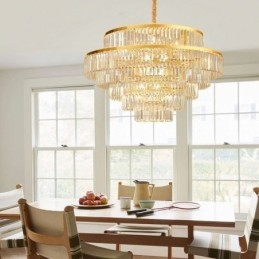 Lampada a sospensione in cristallo dorato, 5 livelli, illuminazione da soffitto, 7 luci