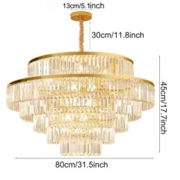 Lampada a sospensione in cristallo dorato, 5 livelli, illuminazione da soffitto, 7 luci
