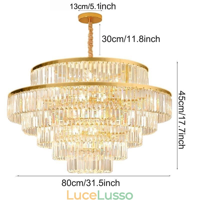 Lampada a sospensione in cristallo dorato, 5 livelli, illuminazione da soffitto, 7 luci