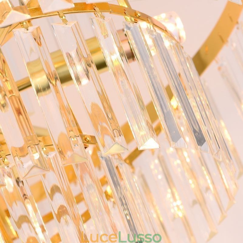 Lampada a sospensione in cristallo dorato, 5 livelli, illuminazione da soffitto, 7 luci