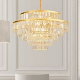 Lampada a sospensione in cristallo dorato, 5 livelli, illuminazione da soffitto, 7 luci