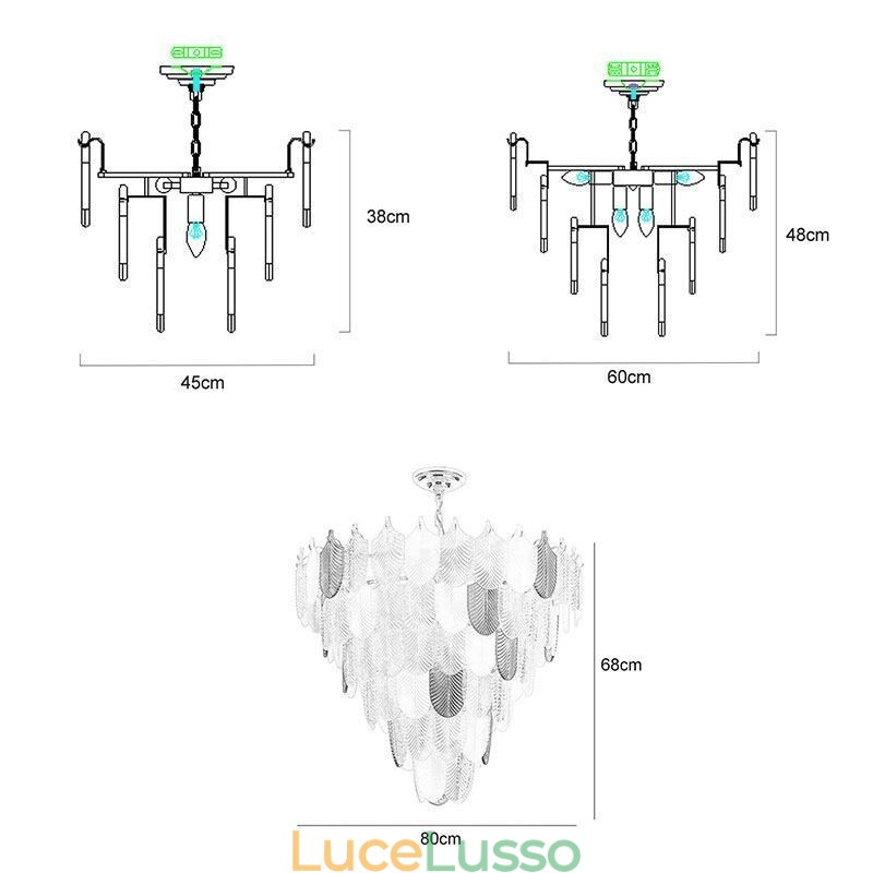 Lampada a sospensione elegante a forma di foglia in cristallo Lampada a sospensione da soffitto