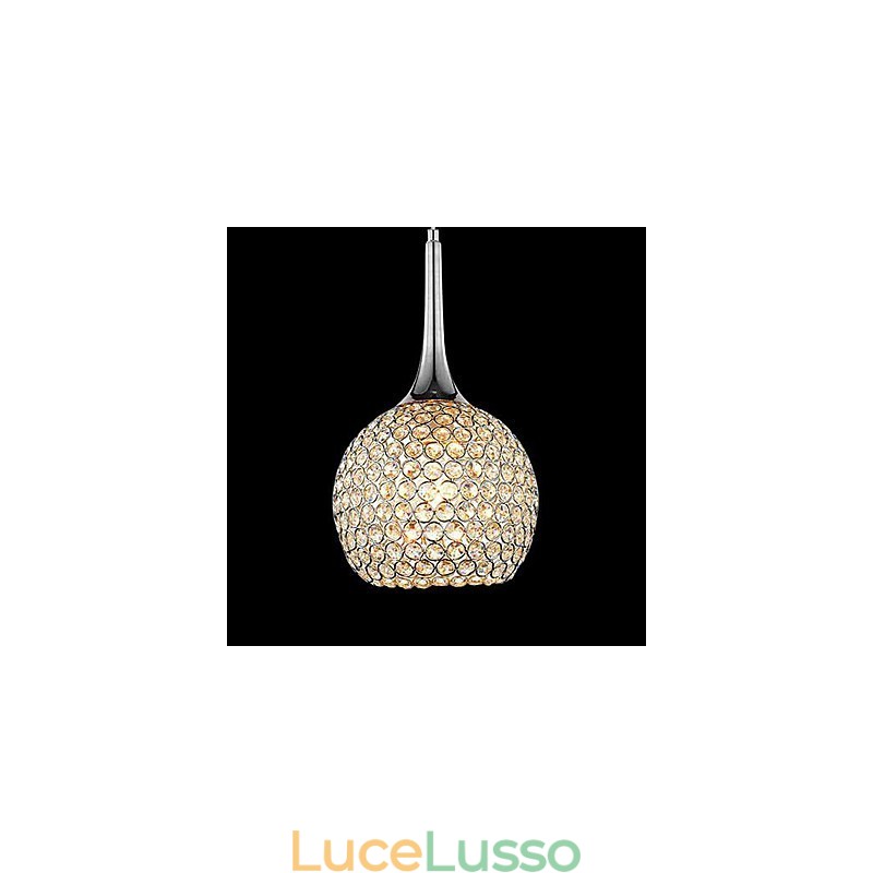 Lampadario moderno contemporaneo in metallo cromato e cristallo