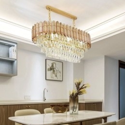Moderna lampada a sospensione in cristallo, lampada da soffitto ovale di lusso