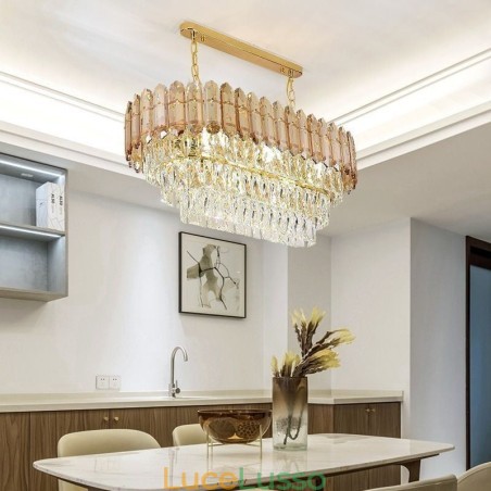 Moderna lampada a sospensione in cristallo, lampada da soffitto ovale di lusso Moderna lampada a sospensione in cristallo, lampada da soffitto ovale di lusso
