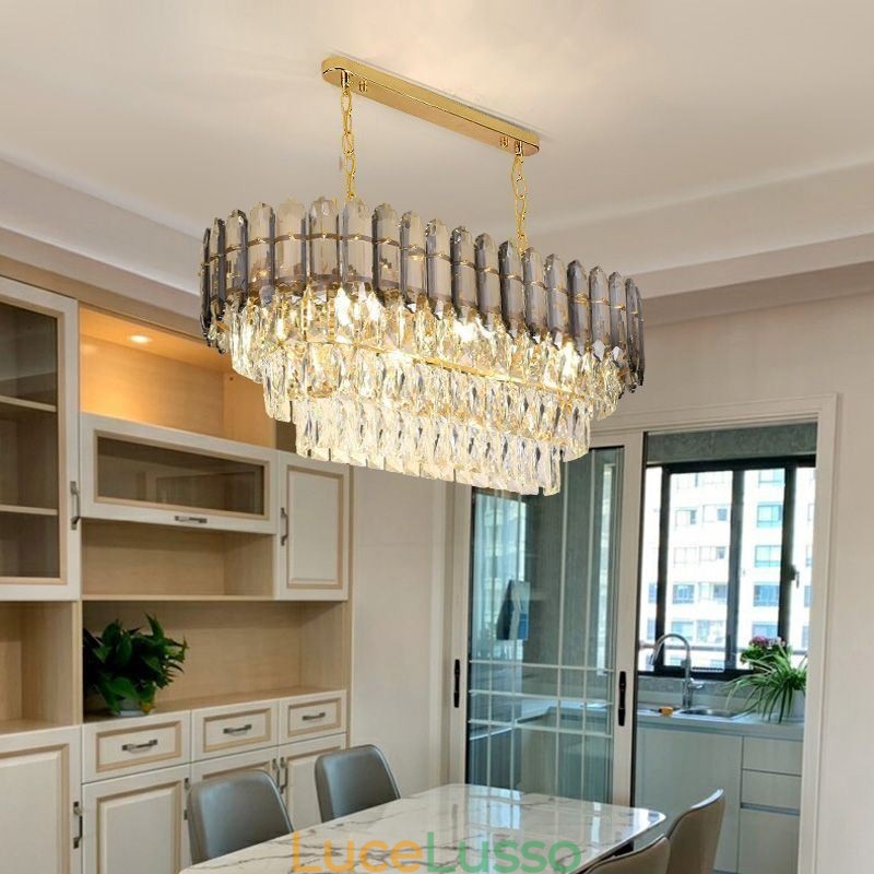 Moderna lampada a sospensione in cristallo, lampada da soffitto ovale di lusso