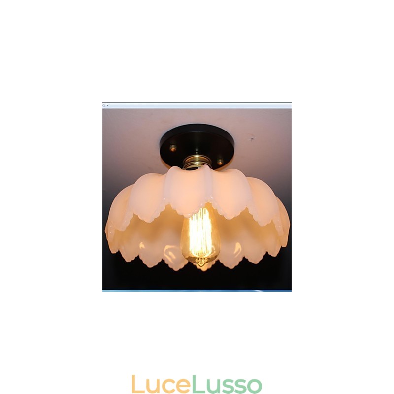 Lampada da soffitto in vetro di giada imitazione retrò a 1 testa di loto