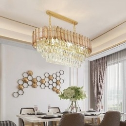 Moderna lampada a sospensione in cristallo, lampada da soffitto ovale di lusso