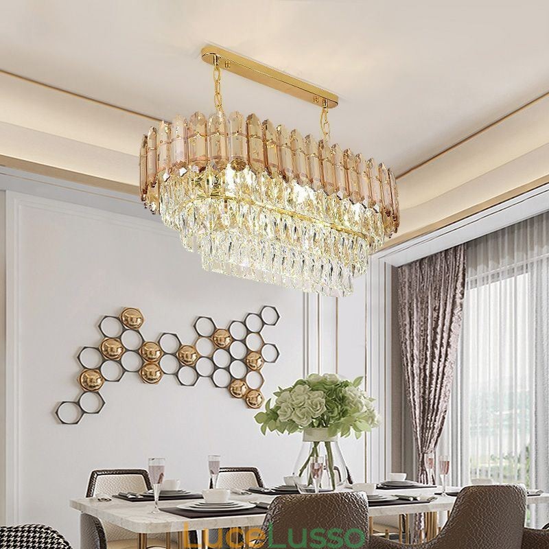 Moderna lampada a sospensione in cristallo, lampada da soffitto ovale di lusso