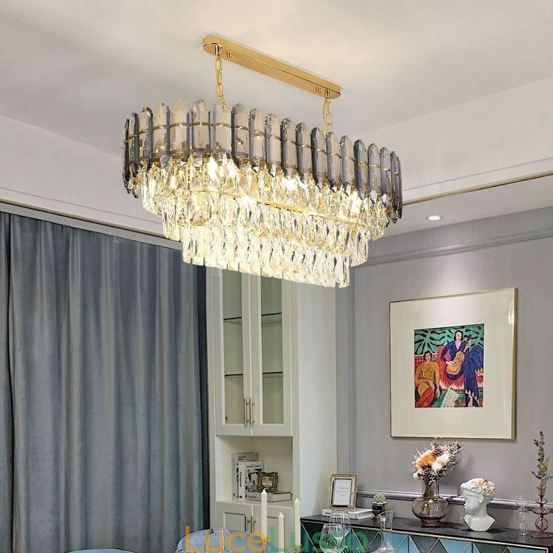 Moderna lampada a sospensione in cristallo, lampada da soffitto ovale di lusso