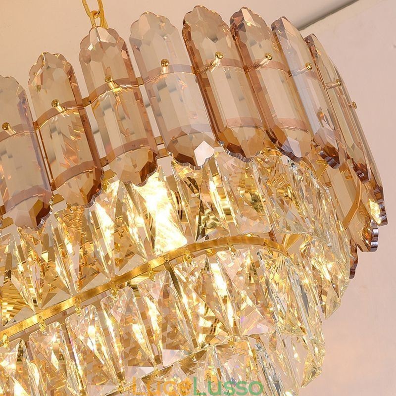 Moderna lampada a sospensione in cristallo, lampada da soffitto ovale di lusso