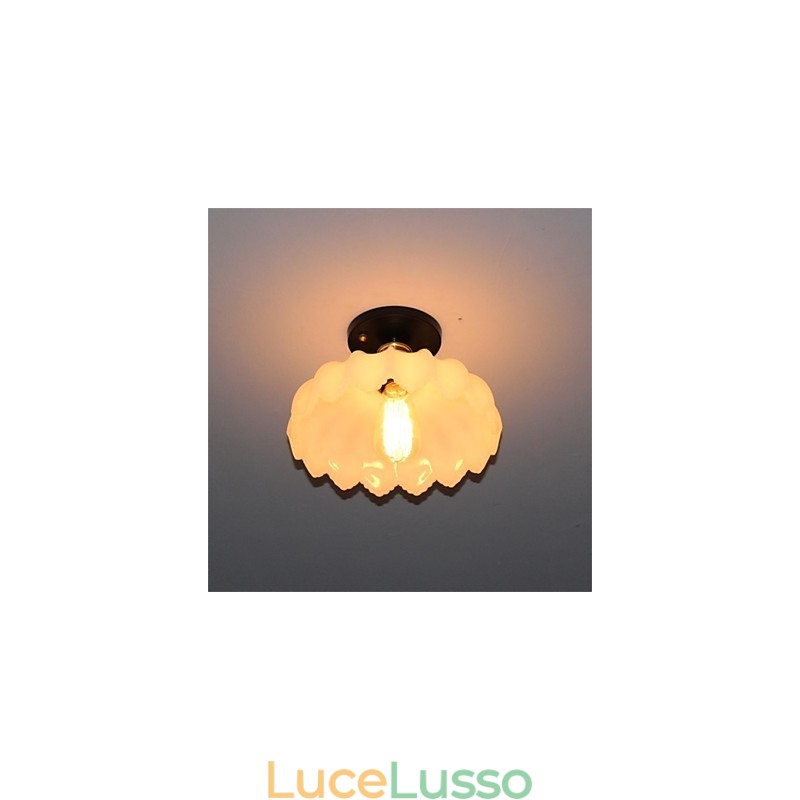 Lampada da soffitto in vetro di giada imitazione retrò a 1 testa di loto