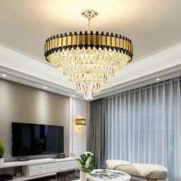 Lampada a sospensione in cristallo di lusso, illuminazione da soffitto rotonda