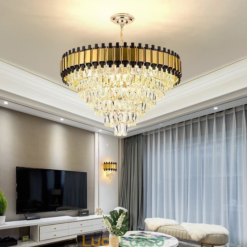 Lampada a sospensione in cristallo di lusso, illuminazione da soffitto rotonda