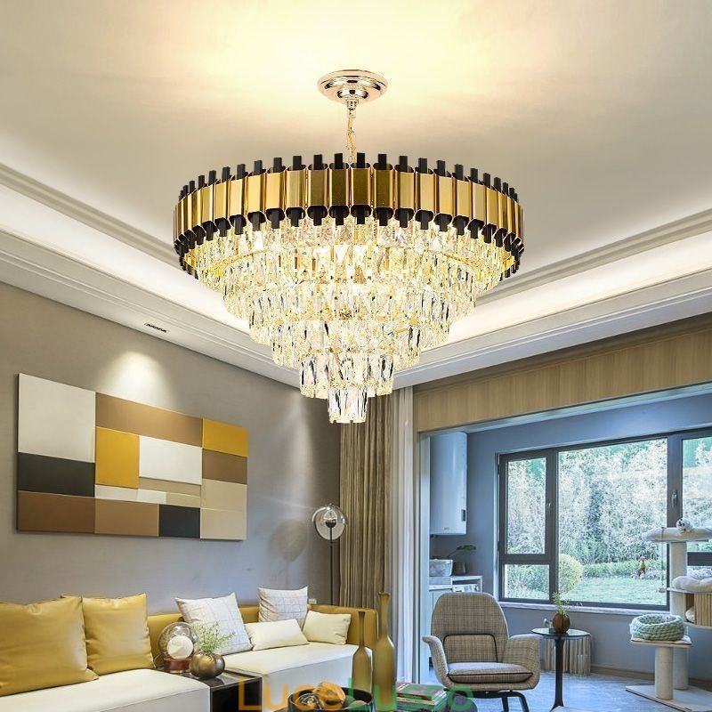 Lampada a sospensione in cristallo di lusso, illuminazione da soffitto rotonda