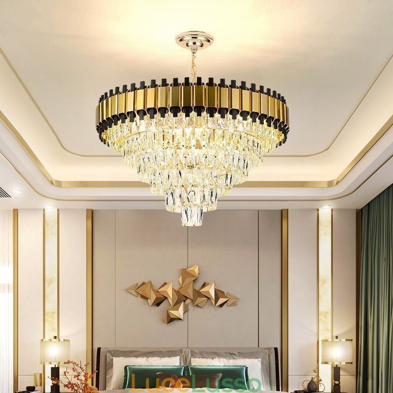 Lampada a sospensione in cristallo di lusso, illuminazione da soffitto rotonda