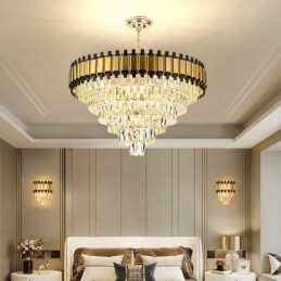 Lampada a sospensione in cristallo di lusso, illuminazione da soffitto rotonda