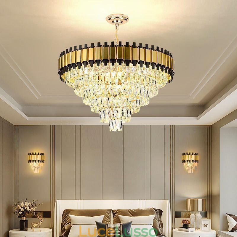 Lampada a sospensione in cristallo di lusso, illuminazione da soffitto rotonda