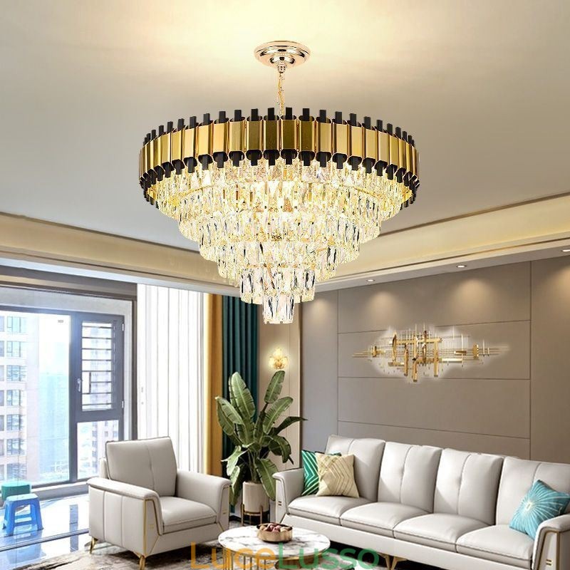 Lampada a sospensione in cristallo di lusso, illuminazione da soffitto rotonda