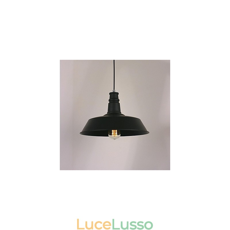 Lampada a sospensione moderna nera con paralume in cerchio in evidenza