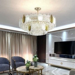 Lampada a sospensione a forma di foglia di lusso, lampada da soffitto in cristallo